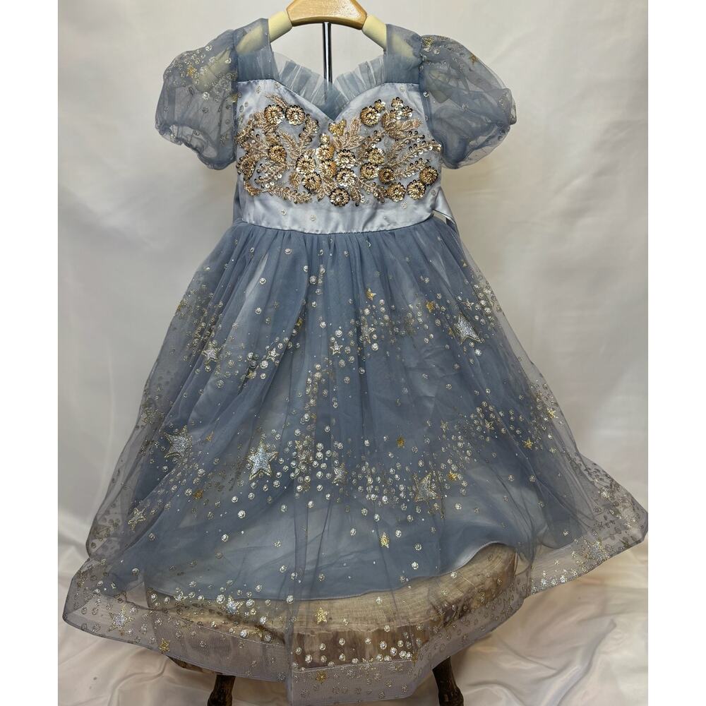 Girls’ Princess Dress Blue and Gold Embellished- Size 4-5Y (110) - Picture 3 of 8